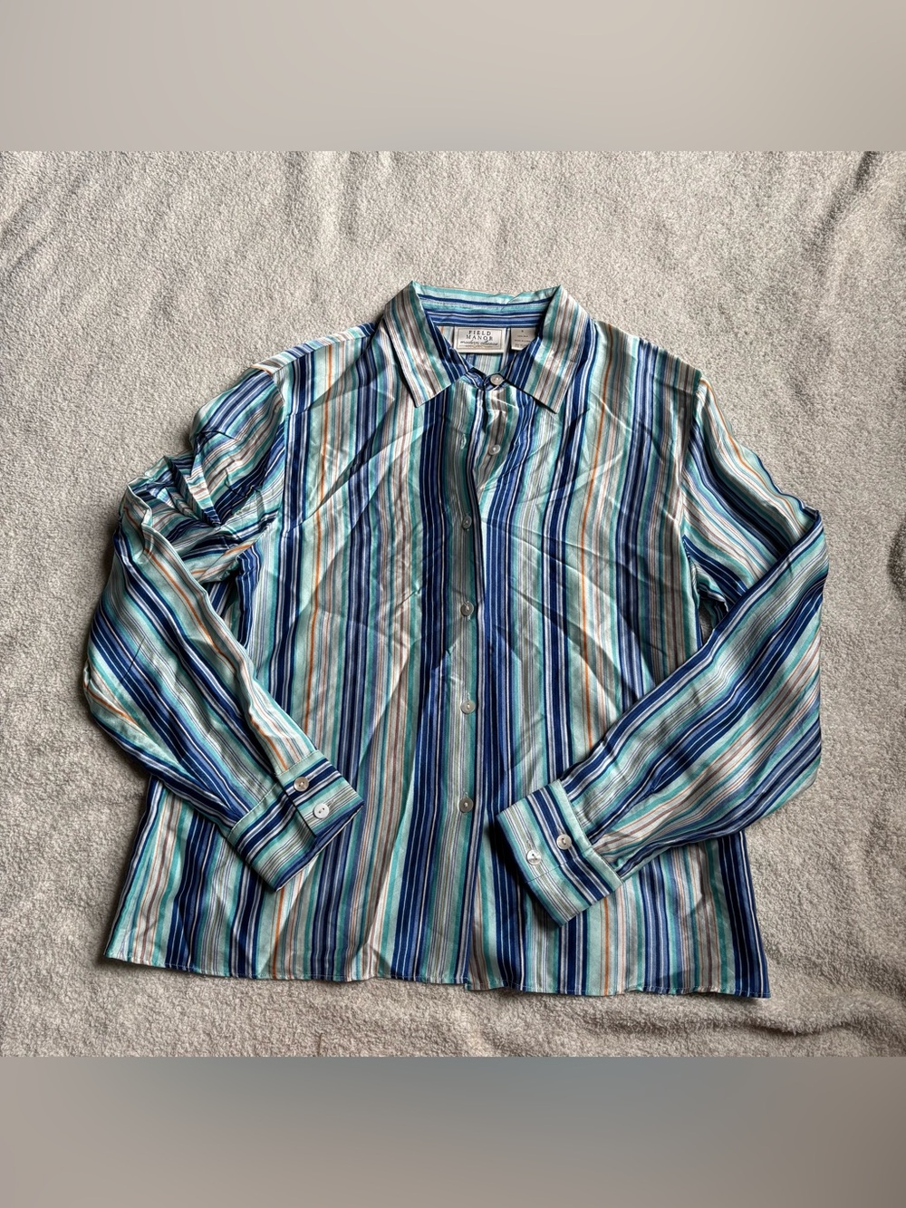 Women’s Striped Button-Down Shirt in Blue & Teal